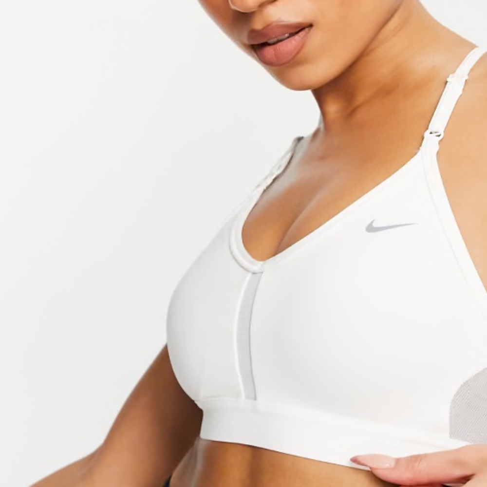 Nike White Sports Bra with Light Gray Swoosh